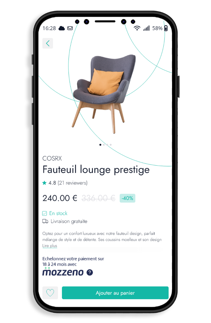 Services de prêt sur un smartphone pour la vente d'un fauteuil Lounge Prestige