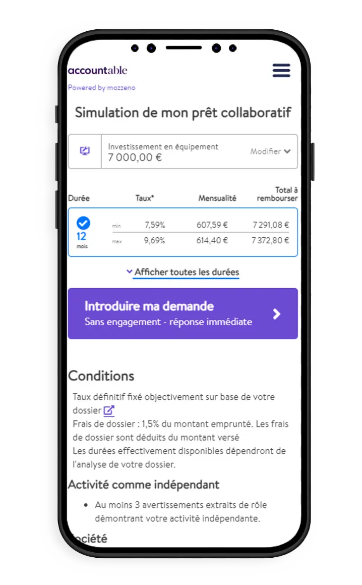La plateforme Easylending sur un smartphone pour Accountable